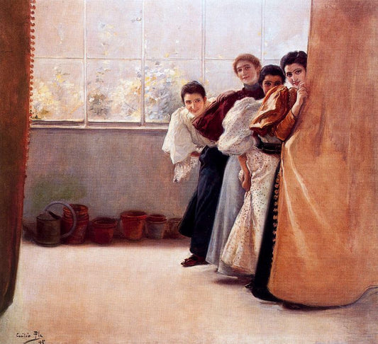 Escondidas, vintage artwork by Cecilio Pla y Gallardo, 12x8" (A4) Poster