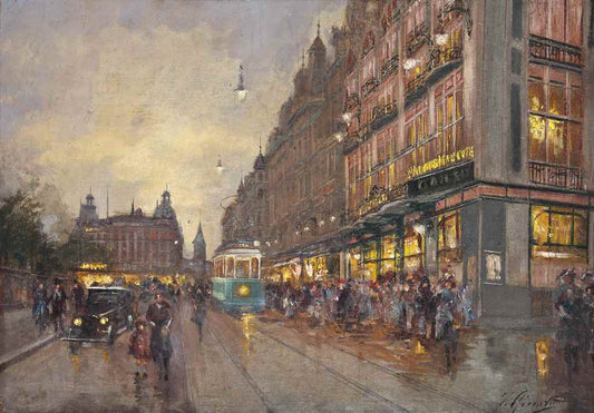 Parisian Boulevard, vintage artwork by Fausto Giusto, 12x8" (A4) Poster