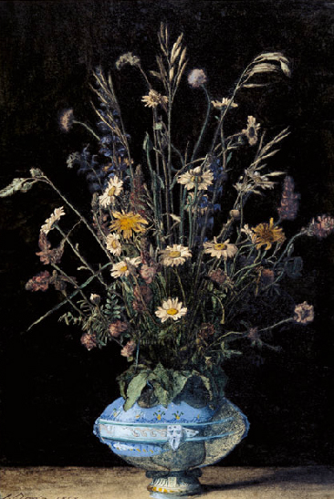 Still Life with Wildflowers in a Blue and White Faience Vase, vintage artwork by Leon Bonvin, 12x8" (A4) Poster