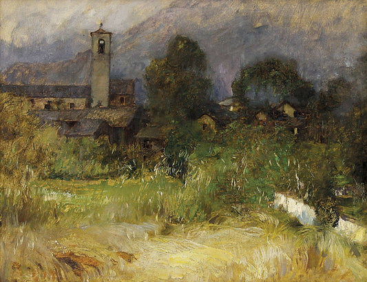 Landscape near Issogne, vintage artwork by Vittorio Cavalleri, 12x8" (A4) Poster