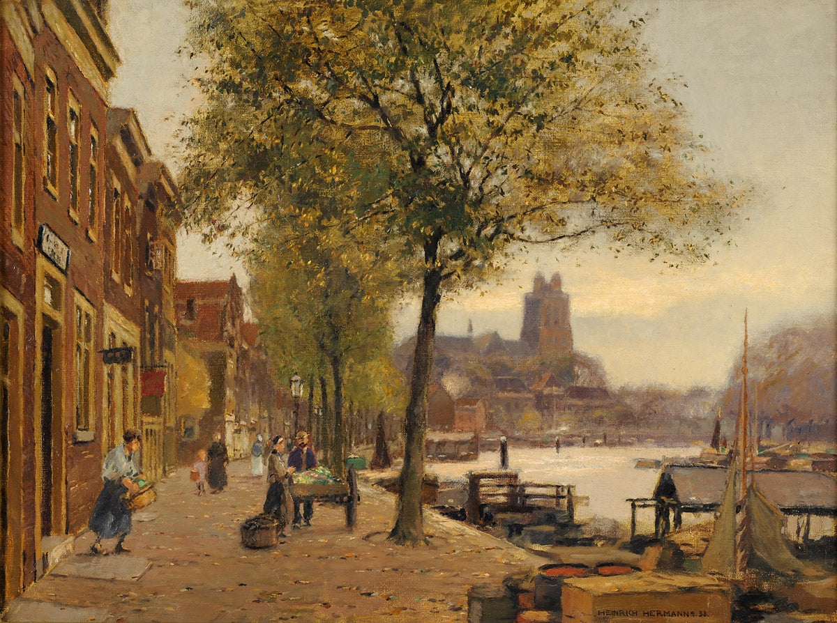 Dutch canal scene by Heinrich Hermanns,A3(16x12")Poster