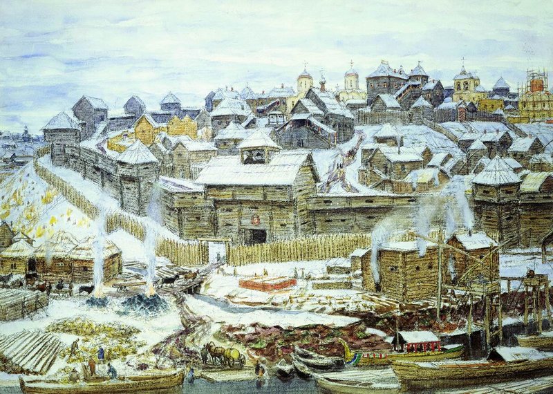 The Moscow Kremlin under Ivan I Kalita, vintage artwork by Apollinari Vasnetsov, 12x8" (A4) Poster