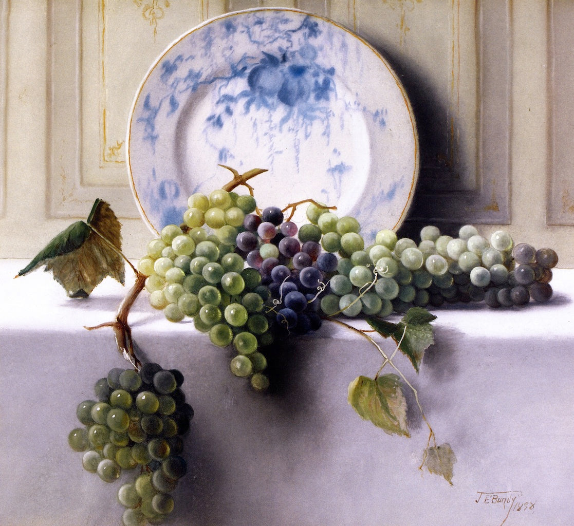 Still LIfe with Grapes, vintage artwork by John Elwood Bundy, 12x8" (A4) Poster