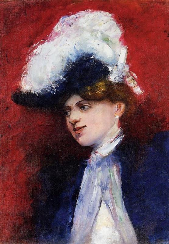 Beautiful Woman with Feathered Hat by Lesser Ury,A3(16x12")Poster