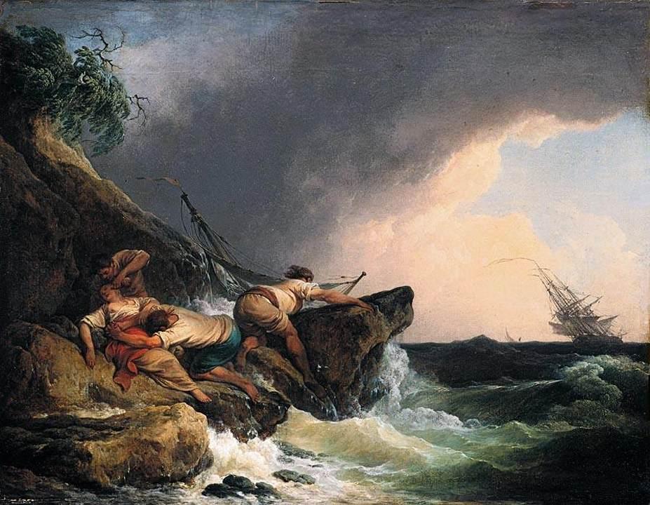 Rocky Coastal Landscape in a Storm, vintage artwork by Philippe-Jacques de Loutherbourg, 12x8" (A4) Poster