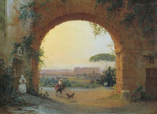 Italian Landscape in the Outskirts of Rome, vintage artwork by Vasily Raev, A3 (16x12") Poster Print