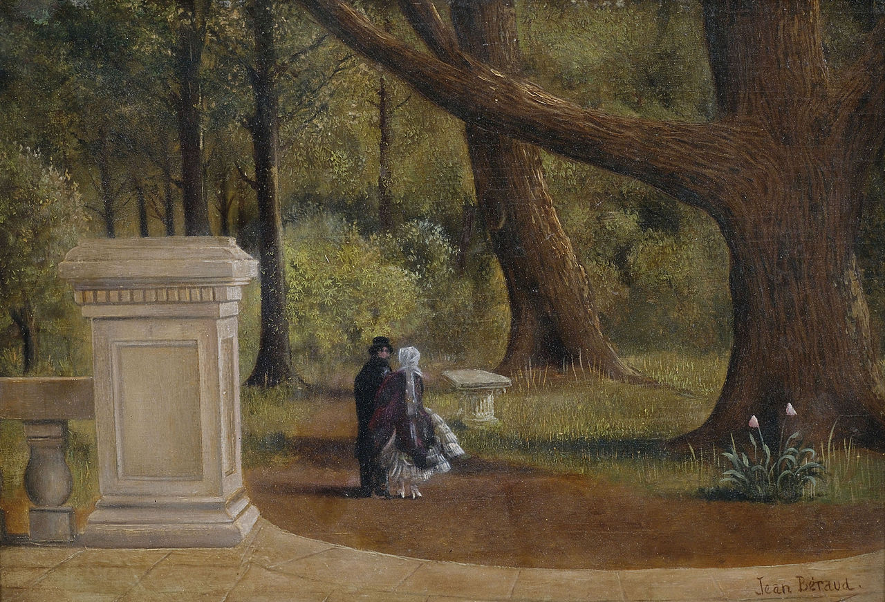 Couple walking in the park, vintage artwork by Jean-Georges Beraud, 12x8" (A4) Poster