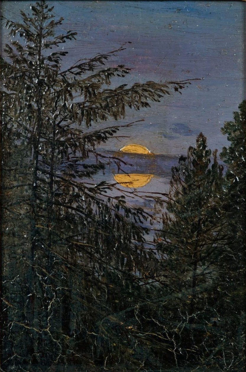Fir Trees in Moonlight, vintage artwork by Carl Gustav Carus, 12x8" (A4) Poster
