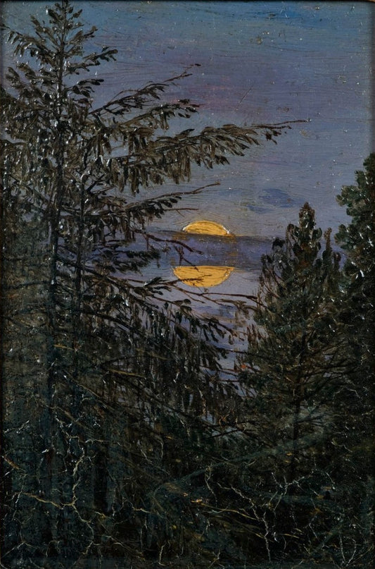 Fir Trees in Moonlight, vintage artwork by Carl Gustav Carus, 12x8" (A4) Poster