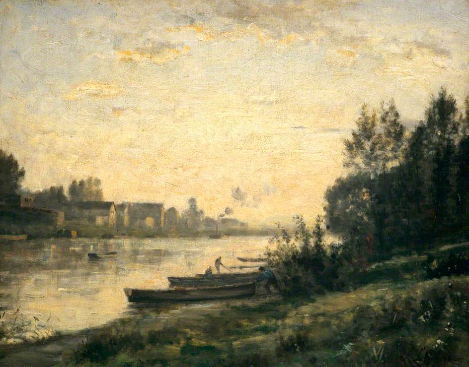 Sunset on a River, vintage artwork by Stanislas Lepine, 12x8" (A4) Poster
