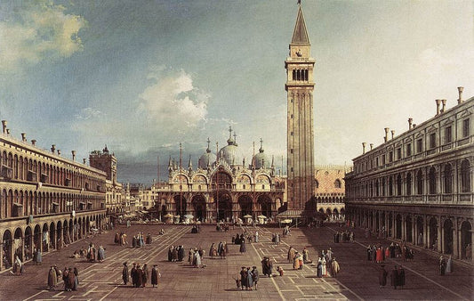 Piazza San Marco with the Basilica, vintage artwork by Canaletto, 12x8" (A4) Poster