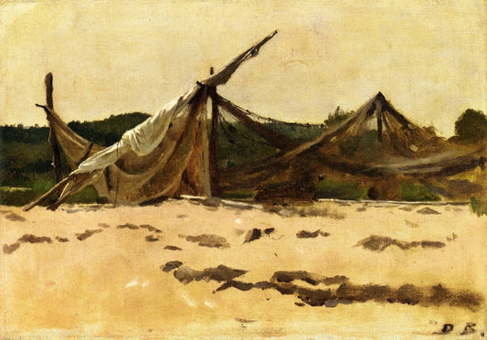 Nets and Sails Drying, vintage artwork by Dennis Miller Bunker, 12x8" (A4) Poster