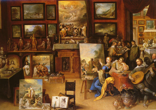 Poesis and Musica in a Pronkkamer, vintage artwork by Frans Francken the Younger, 12x8" (A4) Poster