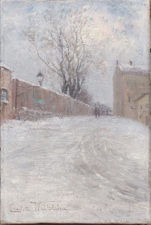 Street in Winter, vintage artwork by Charlotte Wahlstrom, 12x8" (A4) Poster