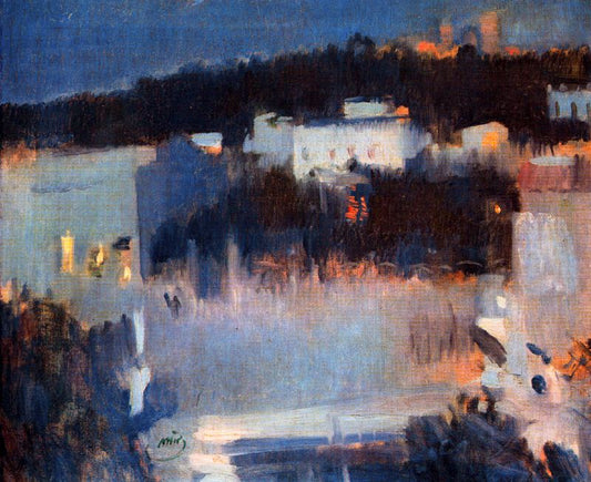 El castell de Bellver per la nit, vintage artwork by Joaquin Mir  Trinxet, 12x8" (A4) Poster