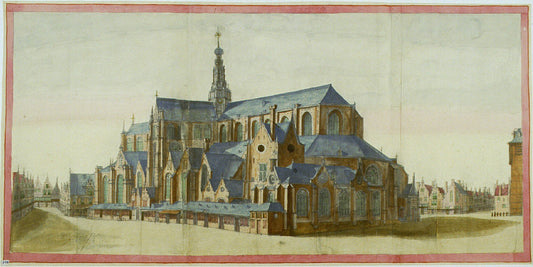 View of the St. Bavochurch from the Lange Veerstraat in Haarlem, vintage artwork by Jan Abrahamsz Beerstraten, 12x8" (A4) Poster