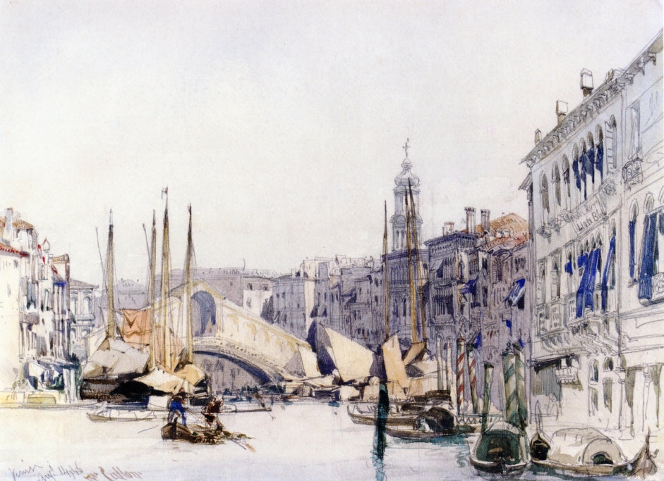 The Grand Canal, Venice, Looking towards The Rialto Bridge, vintage artwork by William Callow, R.W.S., A3 (16x12") Poster Print