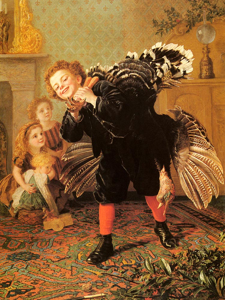 Christmas Time - Here's The Gobbler!, vintage artwork by Sophie Gengembre Anderson, 12x8" (A4) Poster