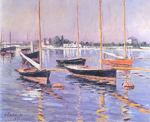 Boats on the Seine at Argenteuil, vintage artwork by Gustave Caillebotte, 12x8" (A4) Poster