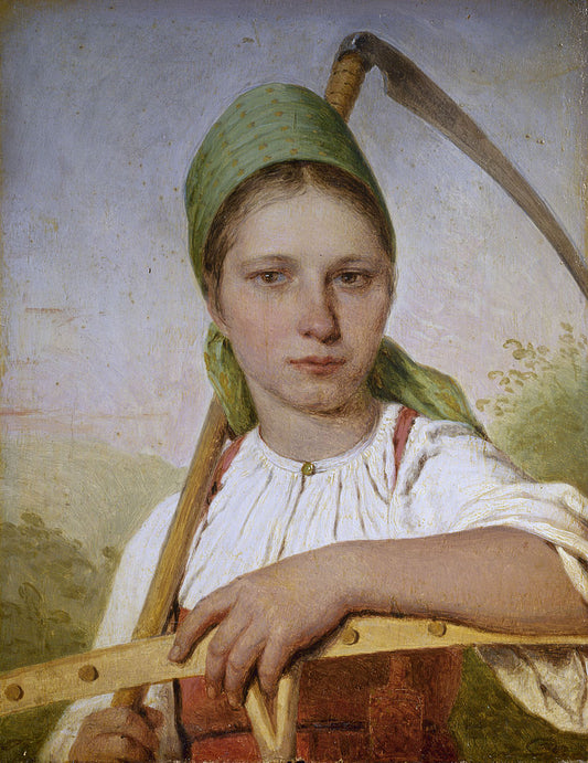A Peasant Woman with a Sythe and Rake, vintage artwork by Alexei Venetsianov, 12x8" (A4) Poster