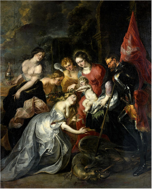 Daughter of the king of Lybia is baptized by  Saint George, vintage artwork by Jan Boeckhorst, 12x8" (A4) Poster