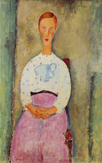 Girl with a Polka-Dot Blouse, vintage artwork by Amedeo Modigliani, 12x8" (A4) Poster