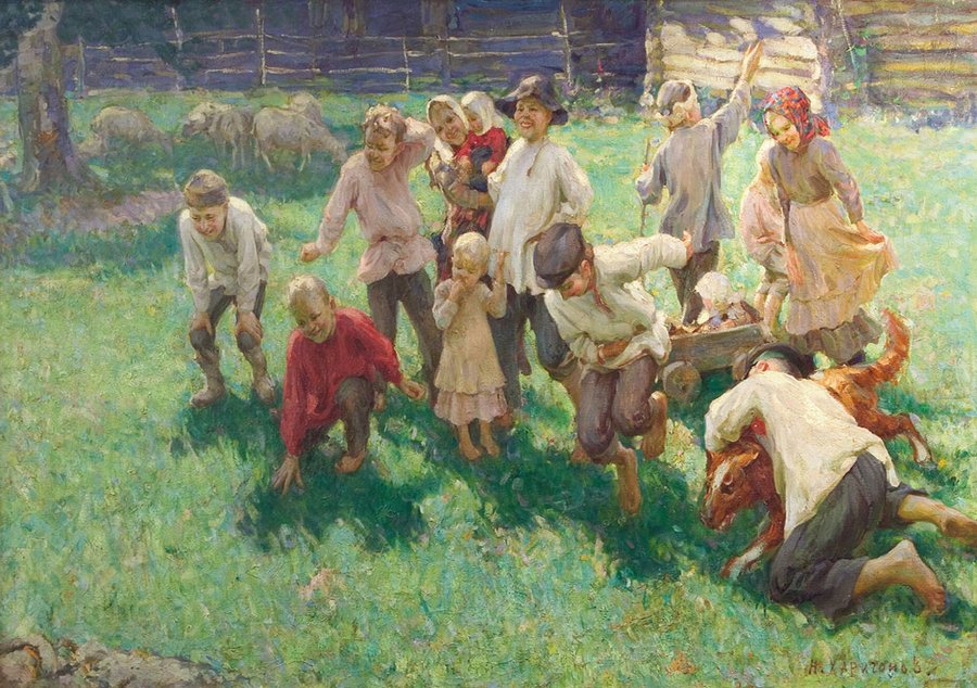 Children, vintage artwork by Nikolai Kharitonov, 12x8" (A4) Poster