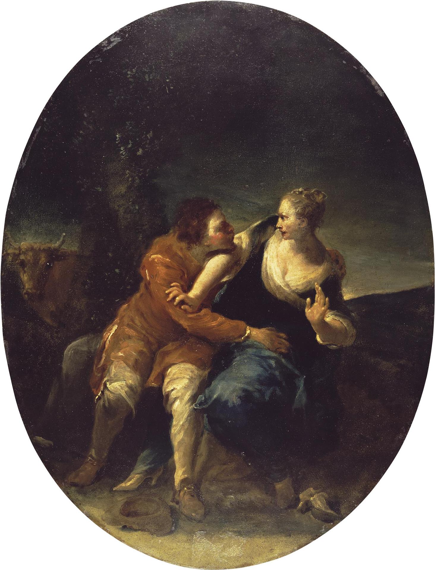A Persistent Cavalier (genre scene), vintage artwork by Giuseppe Maria Crespi, 12x8" (A4) Poster