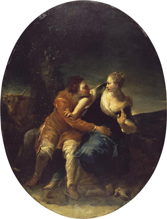 A Persistent Cavalier (genre scene), vintage artwork by Giuseppe Maria Crespi, 12x8" (A4) Poster