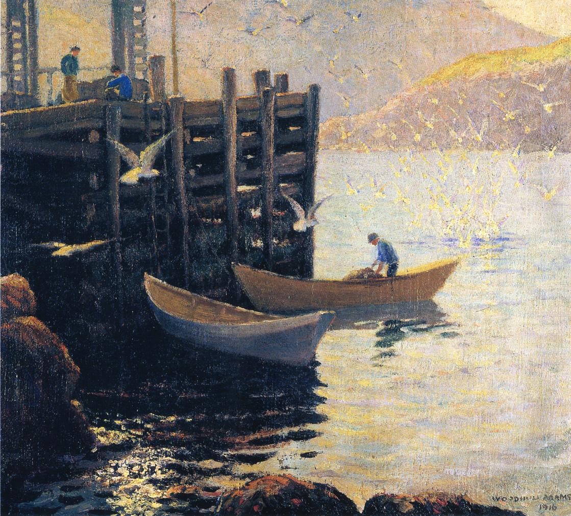 Below the Wharf, vintage artwork by Woodhull Adams, 12x8" (A4) Poster