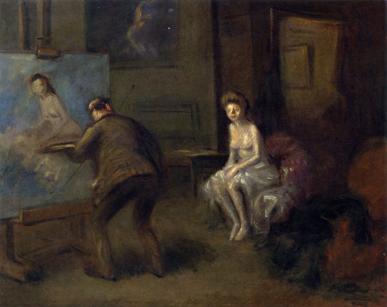 Artist Painting a Young Woman in White, vintage artwork by Jean-Louis Forain, 12x8" (A4) Poster