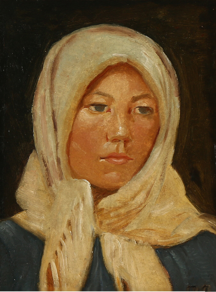 Young woman from Skagen, wearing a scarf, vintage artwork by Michael Peter Ancher, 12x8" (A4) Poster