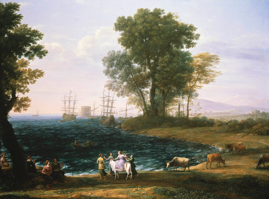Coast Scene with the Rape of Europa, vintage artwork by Claude Lorrain, 12x8" (A4) Poster