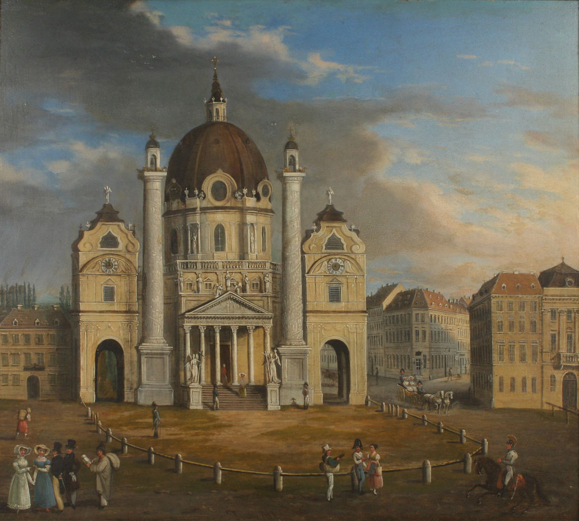 View of Karlskirche, Vienna, vintage artwork by Franz von Alt, A3 (16x12") Poster Print