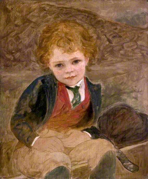 Study of a Boy Sitting in a Wheelbarrow, vintage artwork by Louisa Starr Canziani, 12x8" (A4) Poster
