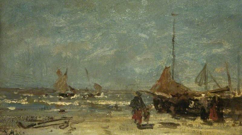 The Stranded Boat, vintage artwork by Jacob Maris, 12x8" (A4) Poster