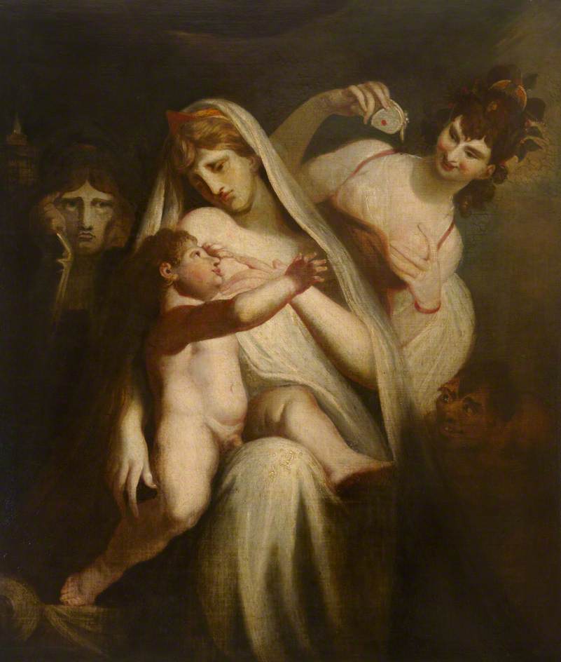 The Infant Shakespeare Between Tragedy and Comedy, vintage artwork by Johann Heinrich Füseli, 12x8" (A4) Poster