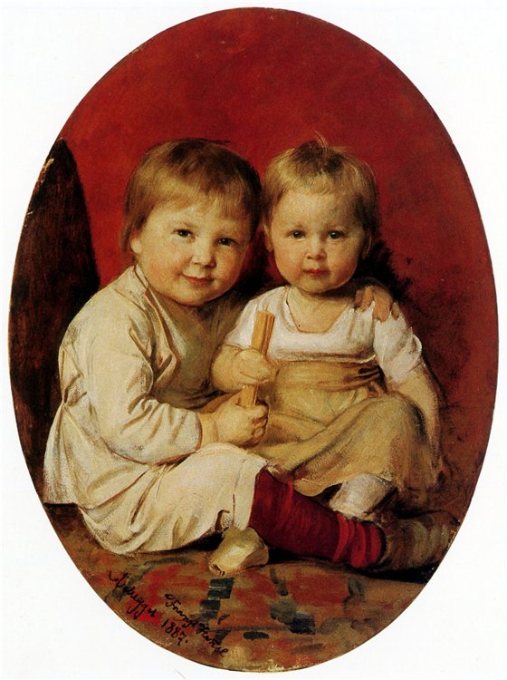 Franzl und Hansl, vintage artwork by Franz von Defregger, 12x8" (A4) Poster