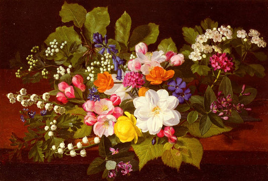 A Bouquet Of Spring Flowers On A Ledge, vintage artwork by Otto Didrik Ottesen, A3 (16x12") Poster Print