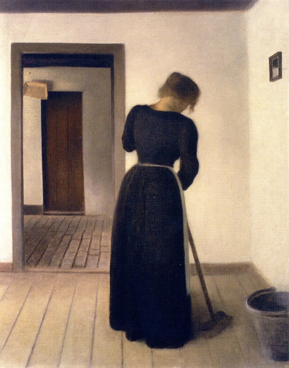 Interior with a Young Woman Sweeping by Vilhelm Hammershoi,A3(16x12")Poster