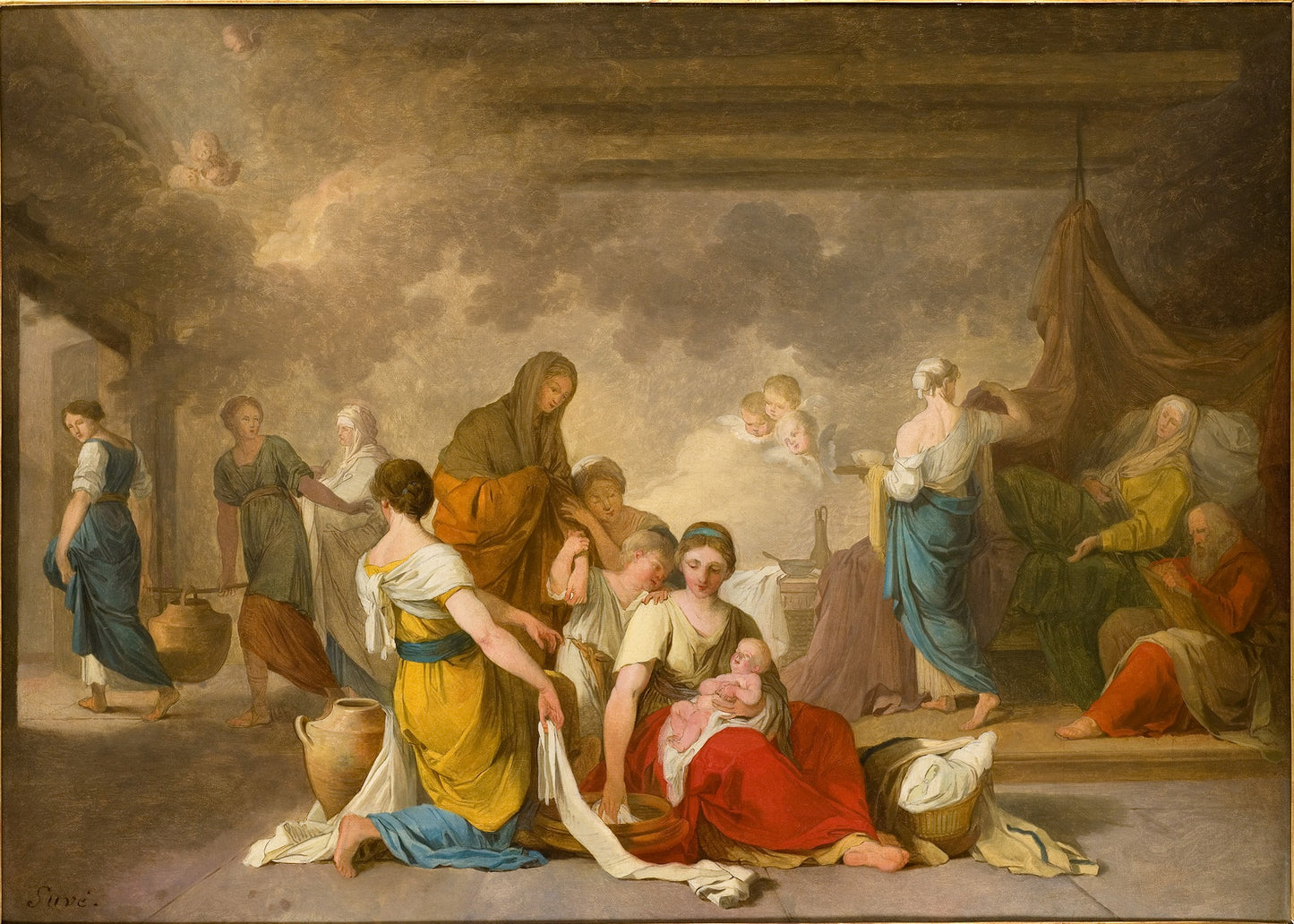 Birth of the Virgin (sketch), vintage artwork by Joseph-Benoit Suvee, 12x8" (A4) Poster