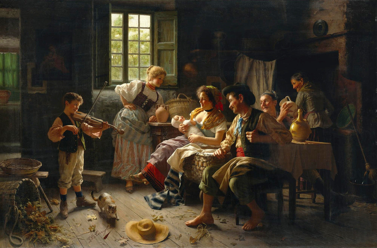 Admiring The Baby , vintage artwork by Giovanni Battista Torriglia, 12x8" (A4) Poster