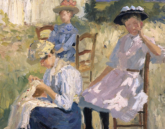 Louise Sewing with Two Friends, vintage artwork by Pierre Adolphe Valette, 12x8" (A4) Poster