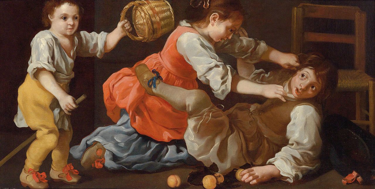 Bickering children (Allegory of sense of touch), vintage artwork by Eberhart Keilhau, 12x8" (A4) Poster