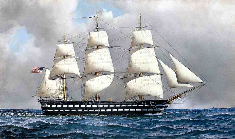 U. S. Ship-of-The-Line, vintage artwork by Antonio Jacobsen, 12x8" (A4) Poster