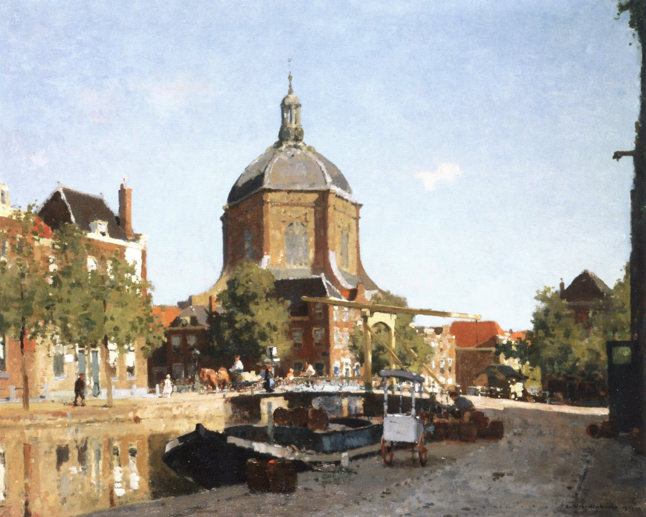 el with the Marekerk beyond, Leiden by Cornelis Vreedenburgh,16x12(A3) Poster