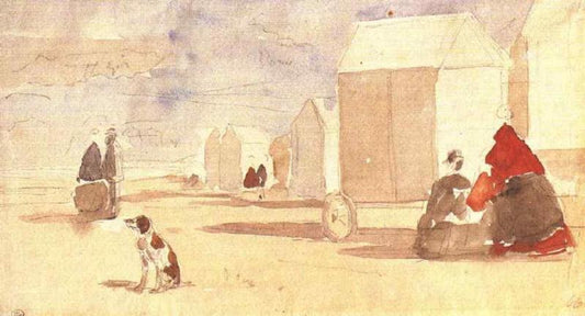 The Beach Huts, vintage artwork by Eugène-Louis Boudin, 12x8" (A4) Poster