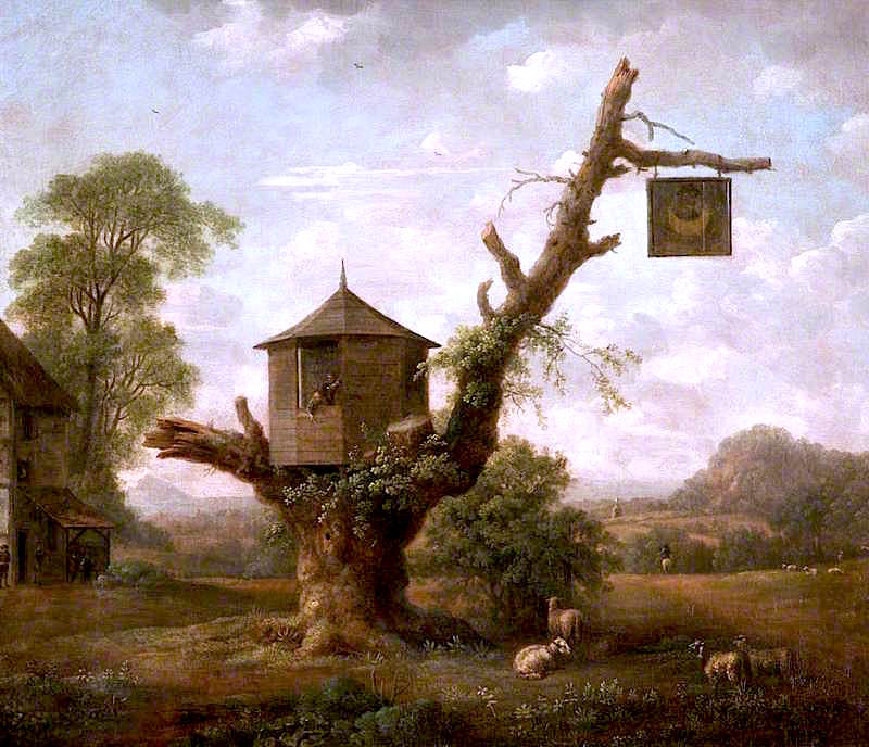Landscape with a Hut in an Oak Tree and the 'Man in the Moon' Inn, vintage artwork by Anthony Devis, 12x8" (A4) Poster