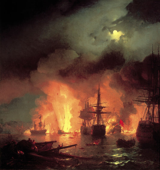 Battle of Chesme at Night, vintage artwork by Ivan Constantinovich Aivazovsky, A3 (16x12") Poster Print