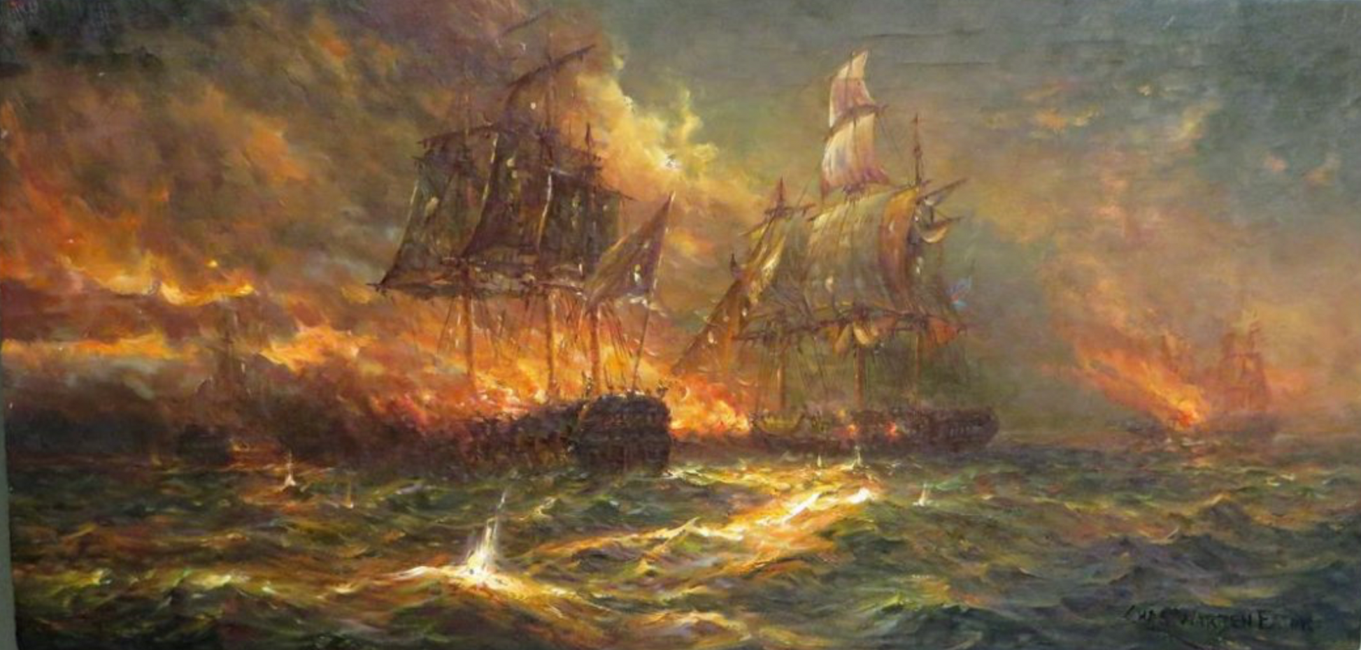 Ship Battle, vintage artwork by Charles Warren Eaton, 12x8" (A4) Poster